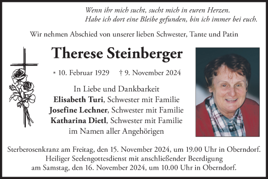 Todesanzeige von Therese Steinberger von merkurtz