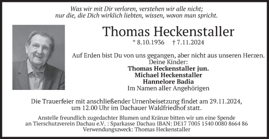 Todesanzeige von Thomas Heckenstaller von merkurtz