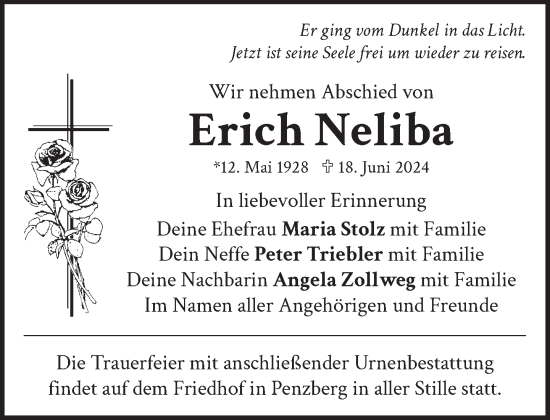 Todesanzeige von Erich Neliba von Das Gelbe Blatt Penzberg