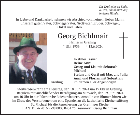Todesanzeige von Georg Bichlmair von merkurtz