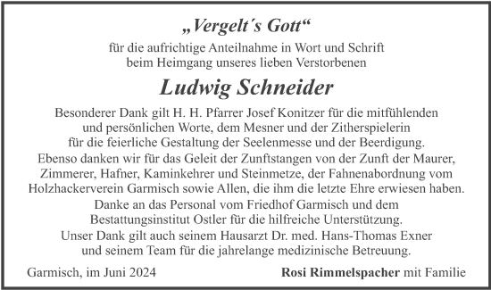Todesanzeige von Ludwig Schneider von merkurtz