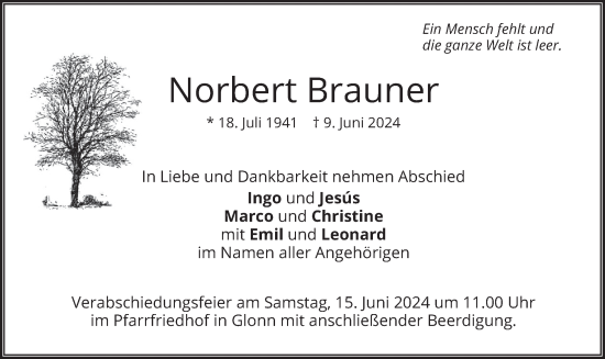 Todesanzeige von Norbert Brauner von merkurtz