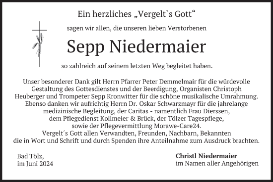 Todesanzeige von Sepp Niedermaier von merkurtz