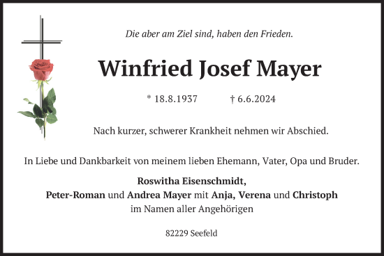 Todesanzeige von Winfried Josef Mayer von merkurtz