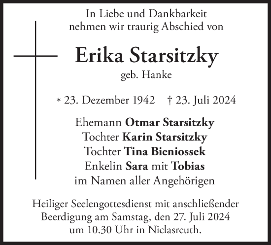 Todesanzeige von Erika Stasitzky von merkurtz
