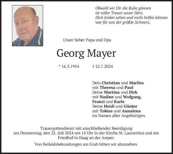 Todesanzeige von Georg Mayer von merkurtz