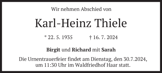 Todesanzeige von Karl-Heinz Thiele von merkurtz