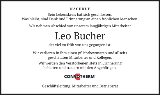 Todesanzeige von Leo Bucher von merkurtz