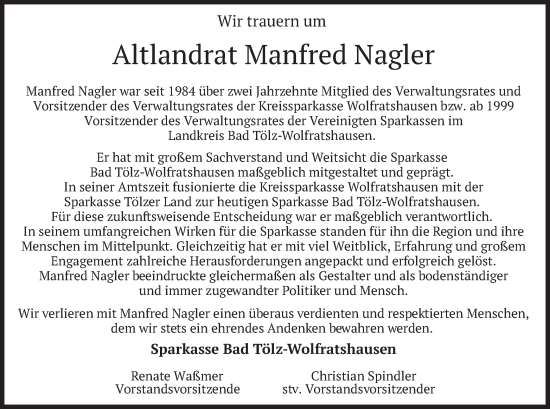 Todesanzeige von Manfred Nagler von merkurtz