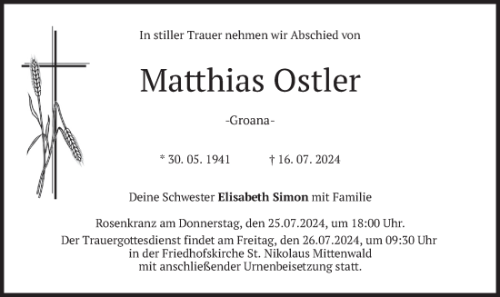Todesanzeige von Matthias Ostler von merkurtz