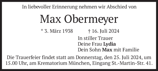 Todesanzeige von Max Obermeyer von merkurtz
