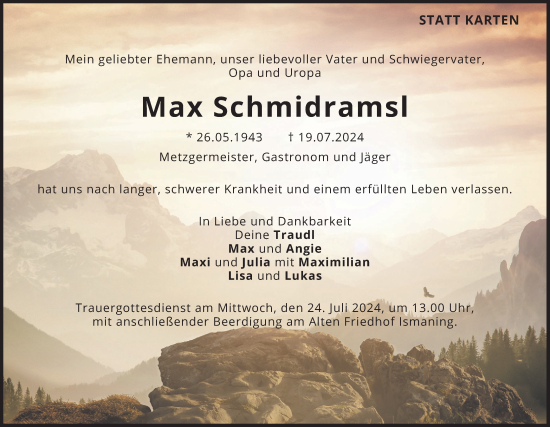 Todesanzeige von Max Schmidramsl von merkurtz