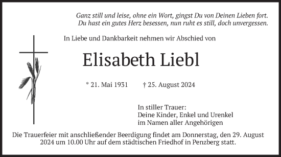 Todesanzeige von Elisabeth Liebl von merkurtz