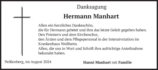 Todesanzeige von Hermann Manhart von merkurtz