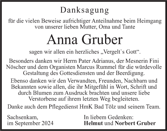 Todesanzeige von Anna Gruber von merkurtz