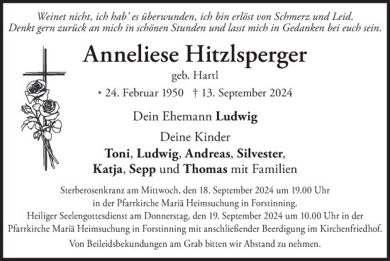 Todesanzeige von Anneliese Hitzlsperger von merkurtz