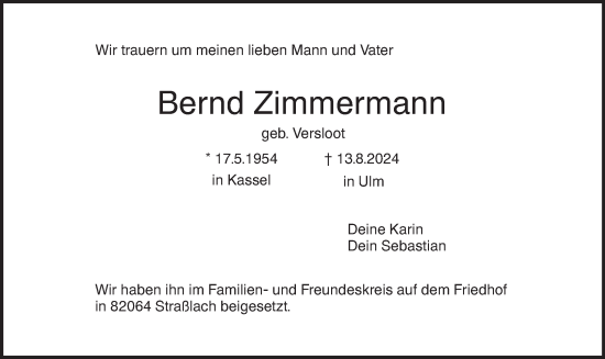 Todesanzeige von Bernd Zimmermann von merkurtz