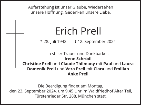 Todesanzeige von Erich Prell von merkurtz