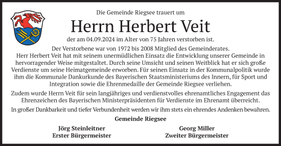 Todesanzeige von Herbert Veit von merkurtz