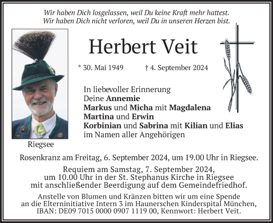 Todesanzeige von Herbert Veit von merkurtz