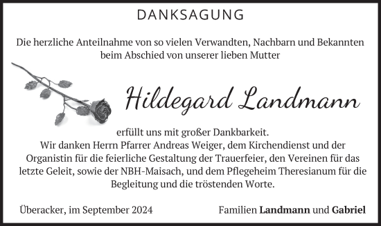 Todesanzeige von Hildegard Landmann von merkurtz