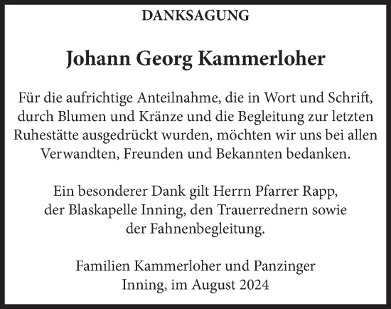 Todesanzeige von Johann Georg Kammerloher von merkurtz