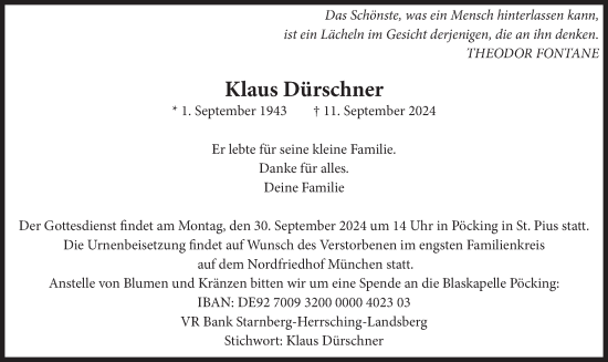 Todesanzeige von Klaus Dürschner von merkurtz