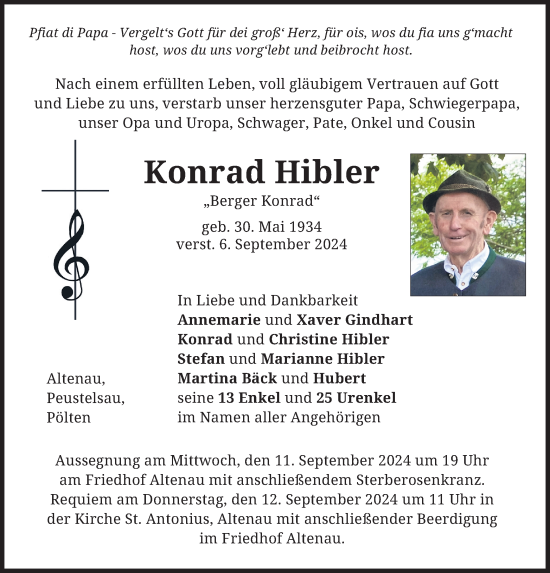 Todesanzeige von Konrad Hibler von merkurtz