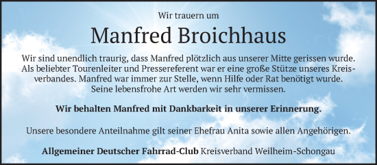 Todesanzeige von Manfred Broichhaus von merkurtz