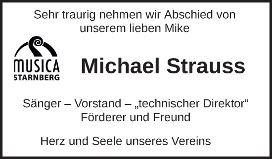 Todesanzeige von Michael Strauss von merkurtz