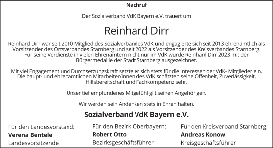 Todesanzeige von Reinhard Dirr von merkurtz