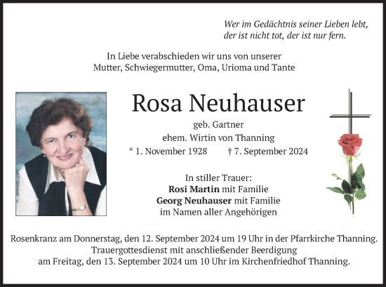 Todesanzeige von Rosa Neuhauser von merkurtz