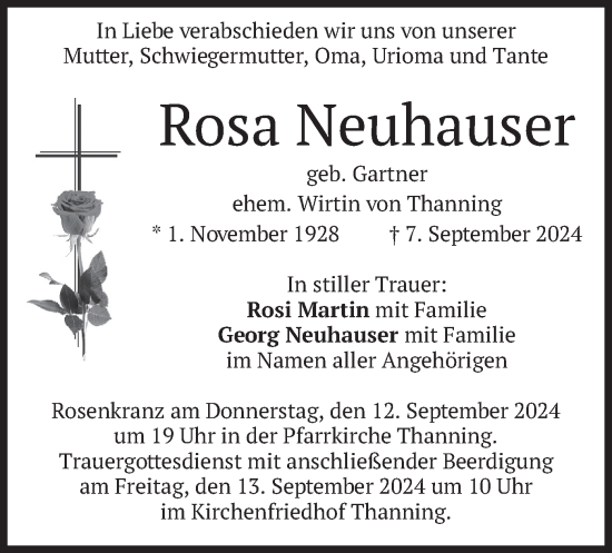 Todesanzeige von Rosa Neuhauser von merkurtz