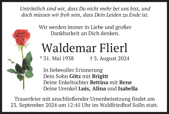 Todesanzeige von Waldemar Flierl von merkurtz