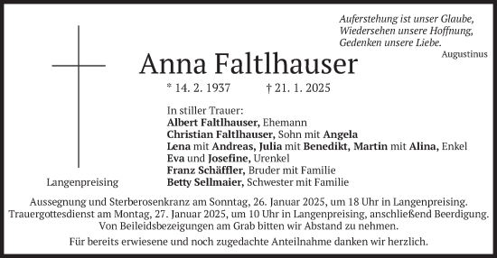 Todesanzeige von Anna Faltlhauser von merkurtz