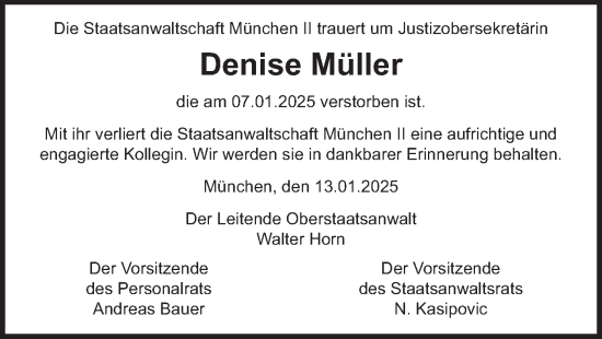 Todesanzeige von Denise Müller von merkurtz