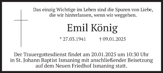 Todesanzeige von Emil König von merkurtz