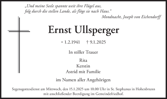 Todesanzeige von Ernst Ullsperger von merkurtz