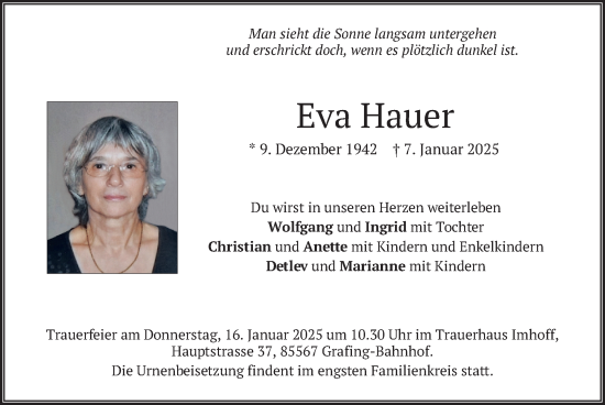 Todesanzeige von Eva Hauer von merkurtz