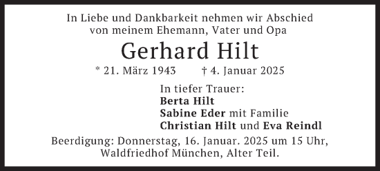 Todesanzeige von Gerhard Hilt von merkurtz