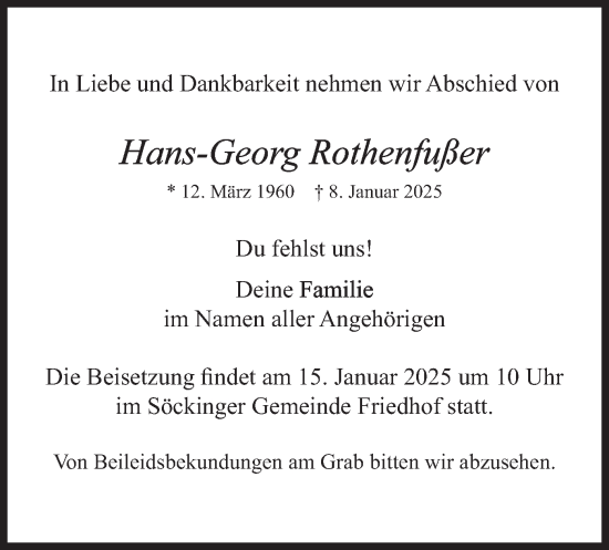 Todesanzeige von Hans-Georg Rothenfußer von merkurtz