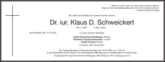 Todesanzeige von Klaus D. Schweickert von merkurtz