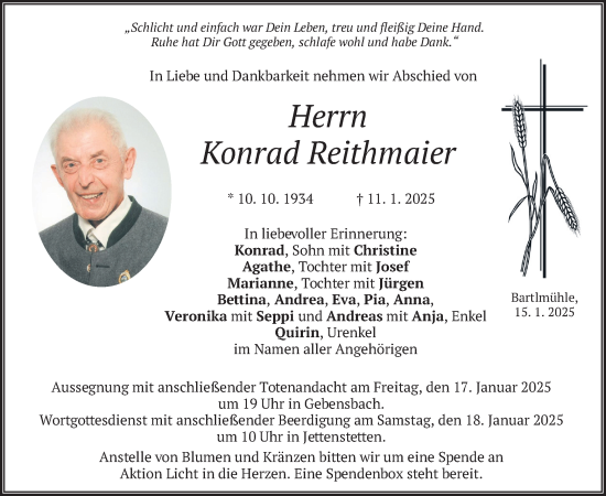 Todesanzeige von Konrad reithmaier von merkurtz