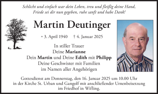 Todesanzeige von Martin Deutinger von merkurtz