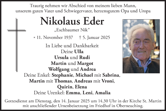 Todesanzeige von Nikolaus Eder von merkurtz