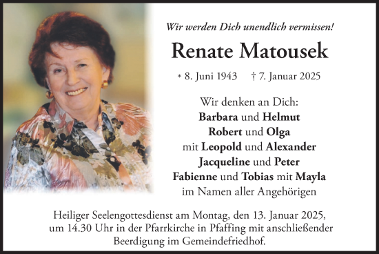 Todesanzeige von Renate Matousek von merkurtz