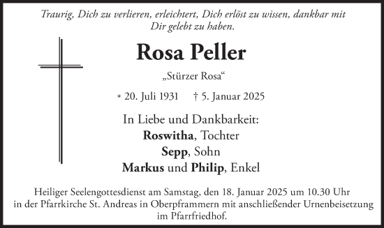 Todesanzeige von Rosa Peller von merkurtz