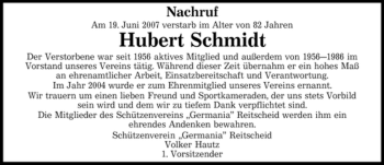 Todesanzeige von Hubert Schmidt von SAARBRÜCKER ZEITUNG