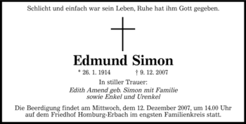 Todesanzeige von Edmund Simon von SAARBRÜCKER ZEITUNG