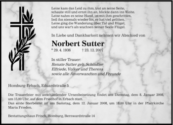 Todesanzeige von Norbert Sutter von SAARBRÜCKER ZEITUNG